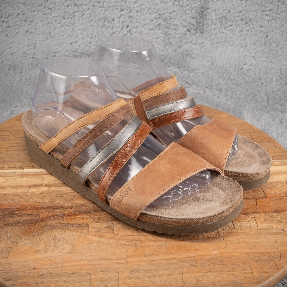 NAOT PEYTON 42  / 11 Leather/ Cork Slide Sandals Women's Israel Metallic Comfort